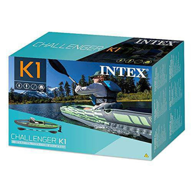Intex Challenger K1 Kayak, 1-Person Inflatable Kayak Set with Aluminum Oars and High Output Air Pump