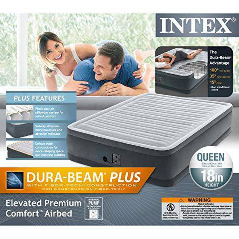 Intex Dura-Beam 18-Inch Fiber-Tech Elevated Premium Plush Comfort Inflatable Raised Airbed Mattress