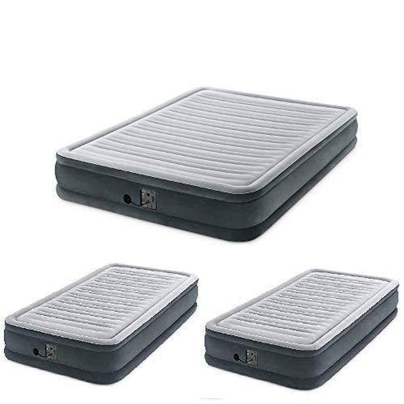 Intex Dura Beam Plus Mid Rise Queen Air Bed & (2)Twin Air Beds w/ Built In Pumps