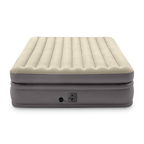 Intex Dura Beam Plus Prime Comfort Fiber-Tech Elevated Technology Home Air Mattress Bed with Electric Built-In Pump, Queen