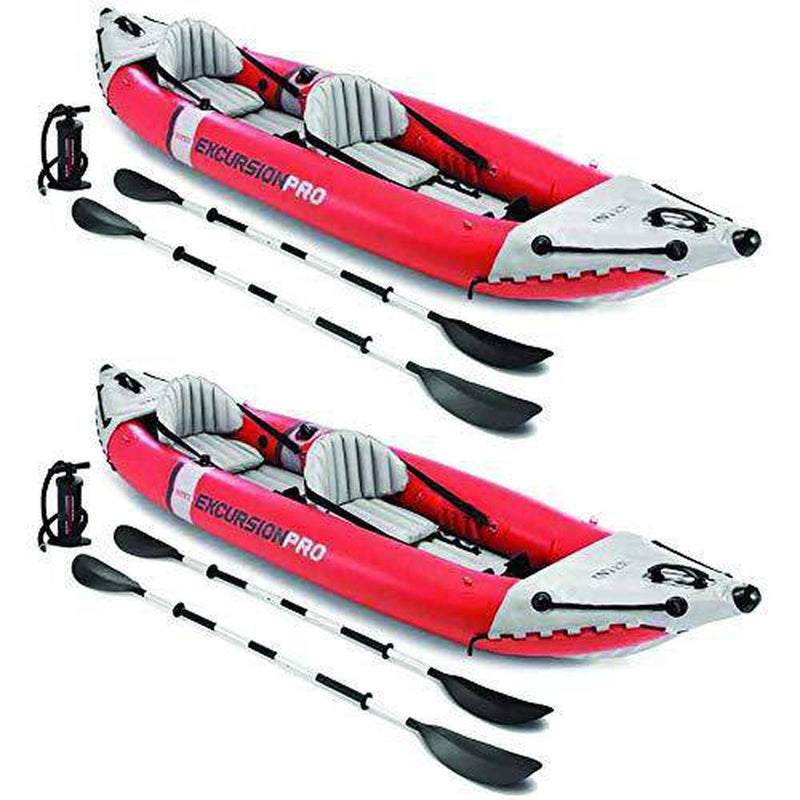 Intex Excursion Pro Inflatable 2 Person Vinyl Kayak w/ Oars & Pump, Red (2 Pack)