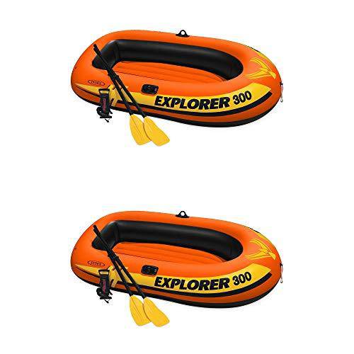 Intex Explorer 300 Compact Fishing 3 Person Raft Boat w/Pump & Oars (2 Pack)