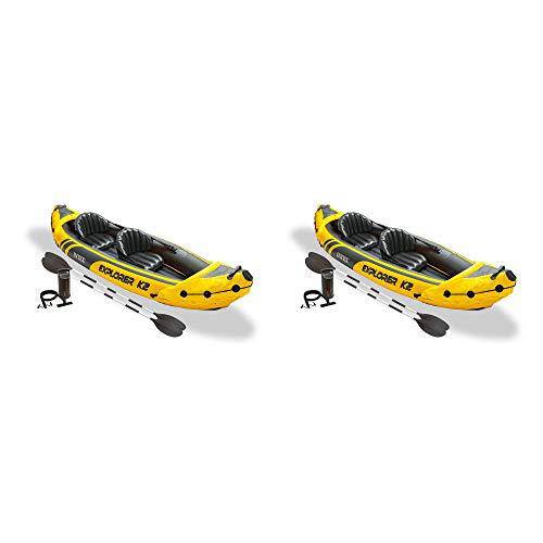 Intex Explorer K2 Yellow 2 Person Inflatable Kayak with Oars & Air Pump (2 Pack)