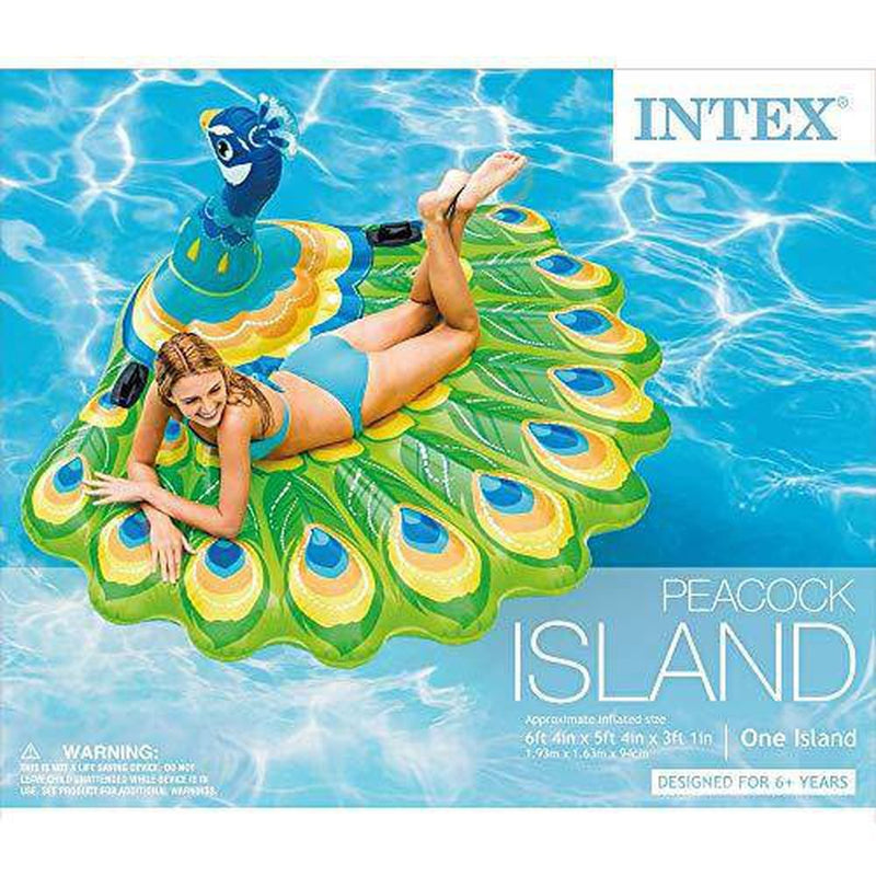 Intex Giant Inflatable Colorful Peacock Island Ride On Pool Float Raft (2 Pack)