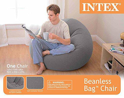 Intex Inflatable Contoured Corduroy Beanless Bag Lounge Chair, Gray (3 Pack)