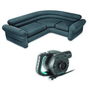 Intex Inflatable Indoor Corner Sectional w/ Cupholders (2 Pack) & Air Bed Pump