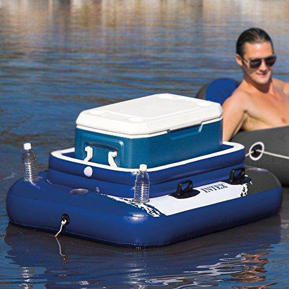 Intex 6 Person Raft Intex Island Pool Lake Raft Lounger w/Inflatable 72 Can Beverage Coole