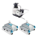 Intex Pool Sand Filter Pump w/ Auto Timer and Auto Pool Pressure Vacuum (2 Pack)