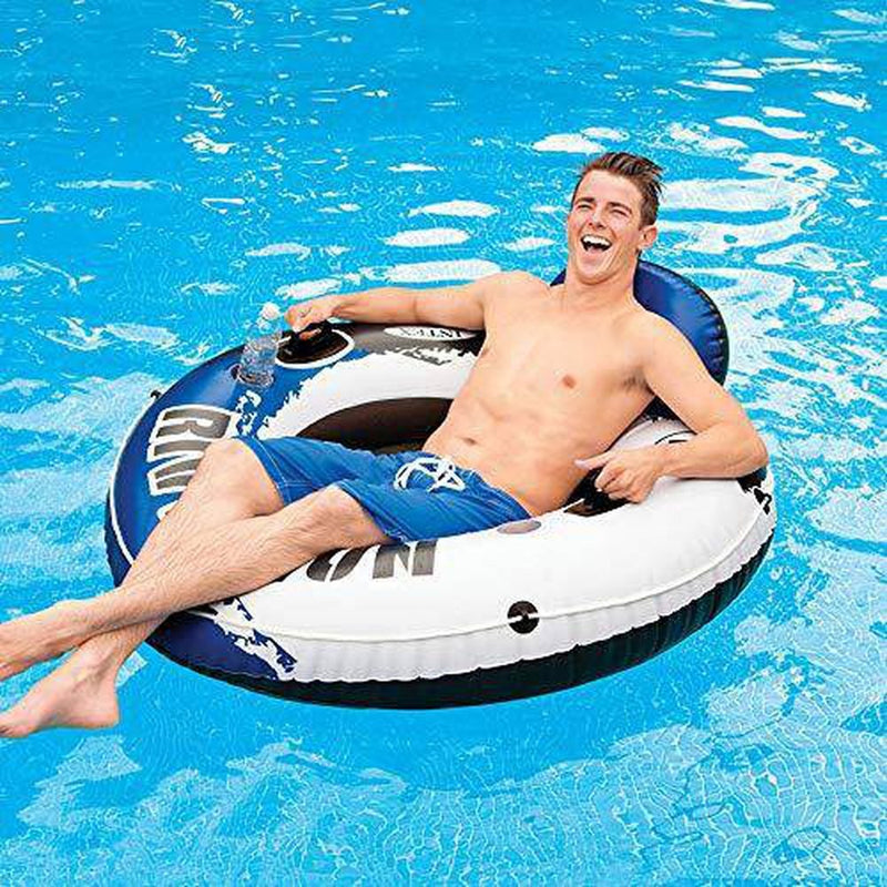 Intex River Run 1 Person Floating Tube (4 Pack) and 12 Volt Electric Air Pump