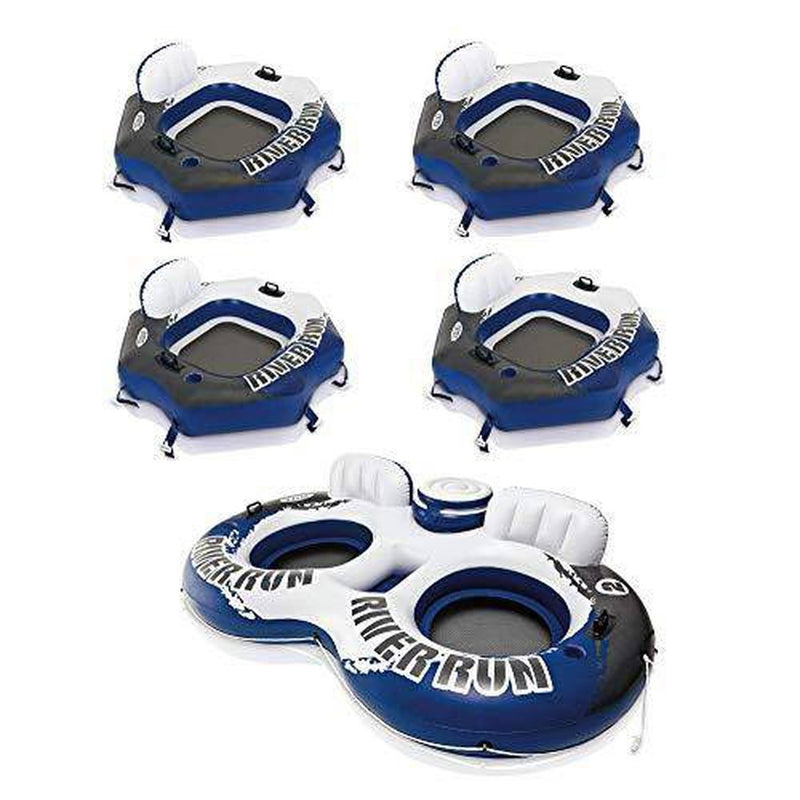 Intex River Run Connect Inflatable Water Raft (4 Pack) + 2 Person Cooler Tube