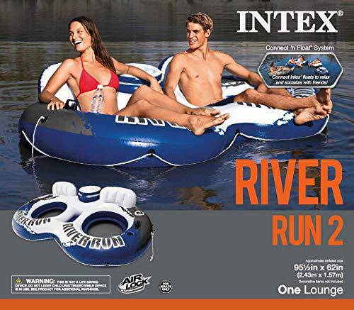 Intex River Run II Inflatable 2 Person Pool Tube Float (2 Pack) w/Cooler Floats