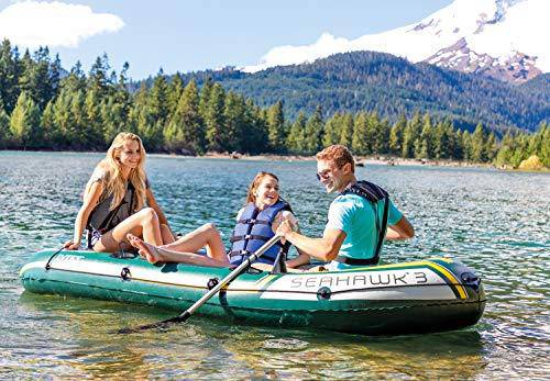 Intex Seahawk 3, 3-Person Inflatable Boat Set with Aluminum Oars and High Output Air -Pump (Latest Model)