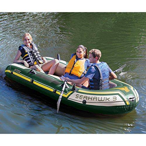 Intex Seahawk 3, 3-Person Inflatable Boat Set with Aluminum Oars and High Output Air -Pump (Latest Model)