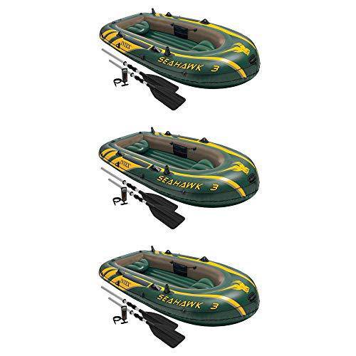 Intex Seahawk 3 Person Inflatable Boat Set with Aluminum Oars & Pump (3 Pack)