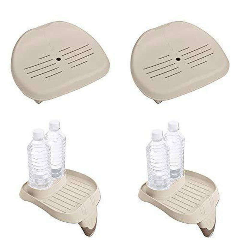 Intex Slip Resistant Hot Tub Seat 2 Pack and Cup Holder/Refreshment Tray 2 Pack