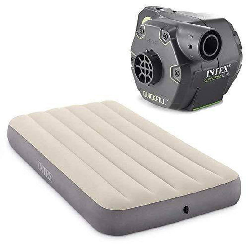 Intex Twin Deluxe Dura Beam Single High Airbed Mattress & Cordless Electric Pump