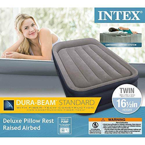 Intex Twin Sized Deluxe Pillow Rest Airbed with Fiber-Tech BIP, Gray (4 Pack)