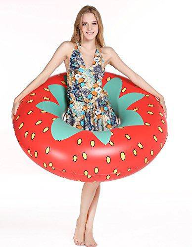 Jasonwell Giant Strawberry Pool Party Float 45 Inch Inflatable Pool Floats Tube Rafts with Fast Valves Summer Beach Swimming Pool Lounge Decorations Toys for Adults & Kids