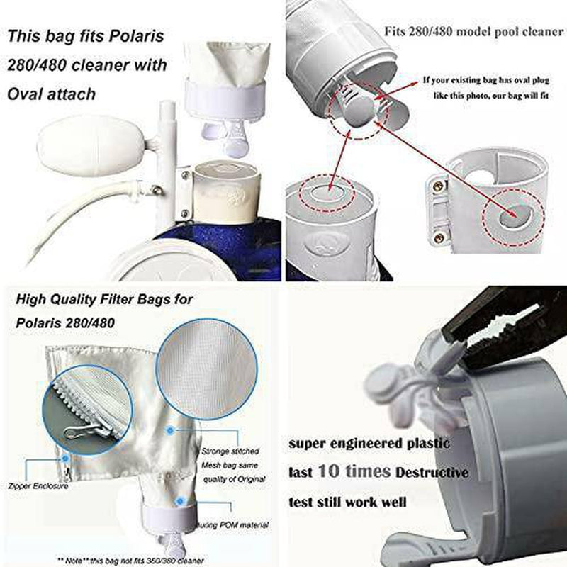 JENPECH 2Pcs Pool Cleaner Bags,Zipper Closure Design All Purpose Filter Bag,Tear Resistant Fabric Replacement Swimming Pool Filter Bags Compatible with Polaris 280 Pool Cleaner White