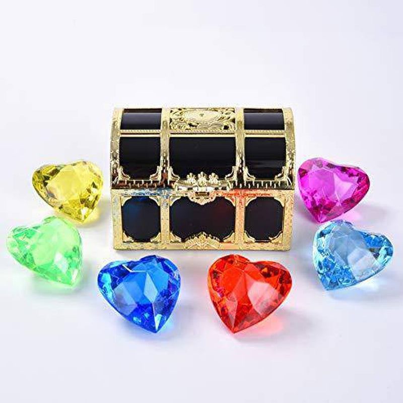 Jinhua Yiyan Diving Gem Pool Toy 6 Colorful Big Heart Shaped Gem Set with Treasure Pirate Box and Golden Mesh Bag Summer Swimming Gem Diving Toys Set Dive Throw Toy
