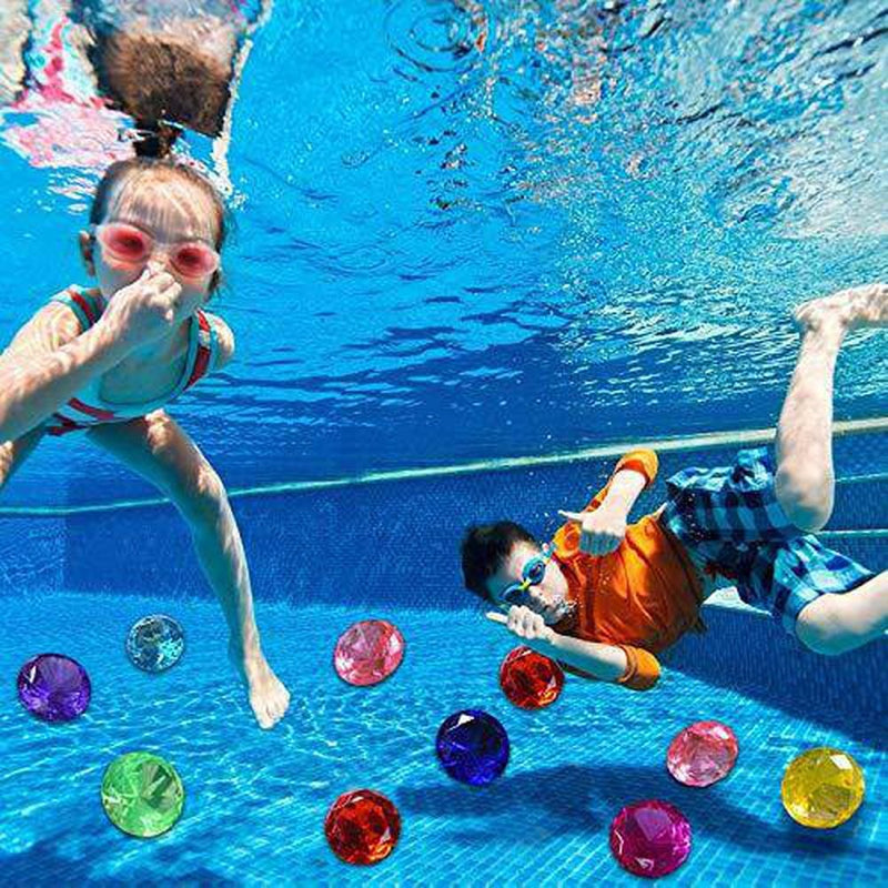 Jinhua Yiyan Diving Gem Pool Toy 9 Diamond Set with Treasure Pirate Box and Golden Mesh Bag Summer Swimming Gem Pirate Diving Toys (Golden)