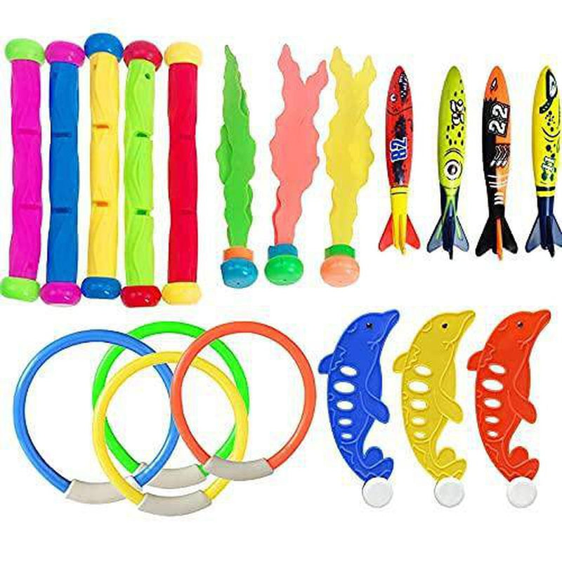 jiuyao Pool Toy, Pool Toy Children Diving, Diving Toy Set for Children, Torpedos Gemstones Fish Algae Diving Toy, Water Training Fun Toy (A-19 Pieces)