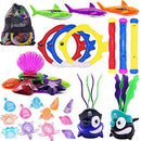 JOINBO 32 Pcs Dive Toys Pool Toys/Underwater Swimming Toys, New Diving Shark (2Pcs), Jumbo Diving gem (8Pcs), Treasures (12 Pcs), Rings (3pcs), Torpedo Bandits (3Pcs),Diving Sticks(3Pcs)