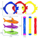 JOINBO 32 Pcs Dive Toys Pool Toys/Underwater Swimming Toys, New Diving Shark (2Pcs), Jumbo Diving gem (8Pcs), Treasures (12 Pcs), Rings (3pcs), Torpedo Bandits (3Pcs),Diving Sticks(3Pcs)