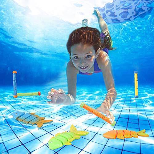 JOYIN 20 Pcs Diving Pool Toys Set with Bonus Storage Bag Includes 5 Diving Sticks, 5 Diving Rings, 5 Toypedo Bandits, 5 Diving Fish Toys, Underwater Sinking Swimming Pool Toy for Kids