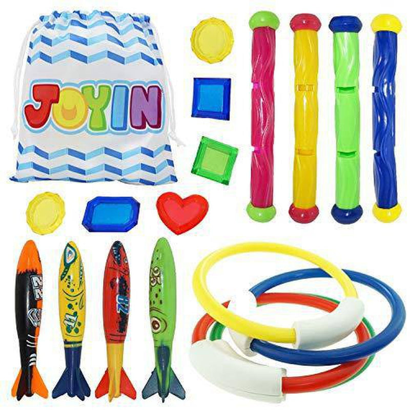 JOYIN Underwater Swimming/Diving Pool Toy Rings (4) Sticks (4) Toypedo Bandits(4 Pcs) with Under Water Treasures Gift Set Bundle