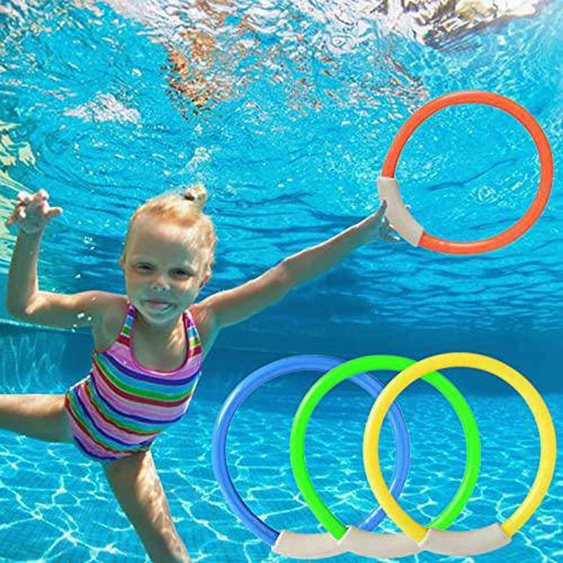 Kemine 4pcs Diving Rings Underwater Colorful Fun Swimming Pool Training Accessory Learning Toy Grab for Children Kids Dive & Retrieve (Multicolor)
