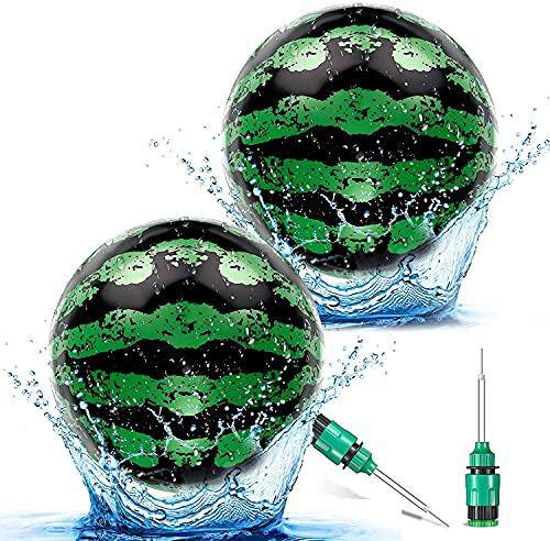 KIDSFUN Watermelon Swimming Pool Ball, Ball Game for Pool 9 Inch Inflatable Pool Ball with Hose Adapter for Under Water Game Passing, Buoying, Dribbling, Diving and Pool Game for Teen Adult (Green)