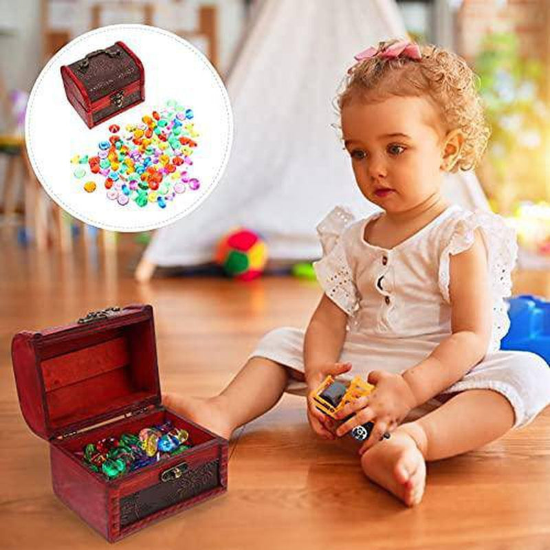 Kisangel Treasure Box for Kids Treasure Chest Toy Box Wooden Acrylic Box with Lock for Kids Gem Jewelry Box With100pcs Gemstones Diamonds