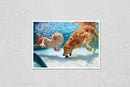 KwikMedia Poster Reproduction of Funny Little Child Play with Fun and Train Golden Labrador Retriever Puppy in Swimming Pool, Jump and Dive deep Down Underwater. Active Water Games with Family Pets