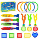 LET'S GO! Pool Toys for Kids Age 3-12 Diving Toys with Pool Torpedo, Diving Rings, Diving Seaweeds, Toypedo Shark, Diving Gems, Storage Bag for Kid Underwater Swimming Diving Pool Toy