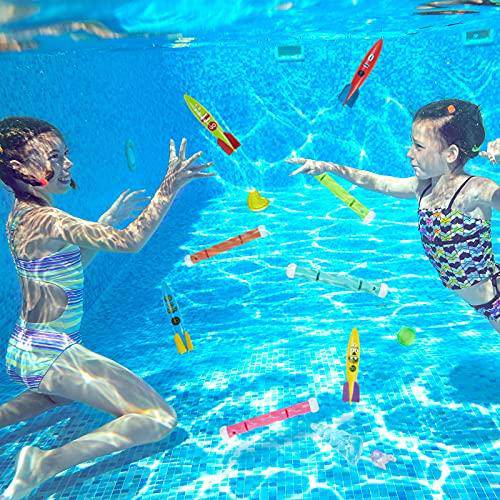 liberry Diving Pool Toys, 32PCS Diving Toys with Diving Rings, Diving Sticks, Torpedo Bandits, Gems and Storage Bag, Durable Pool Toys for Kids 3-10 for Diving Training Gift