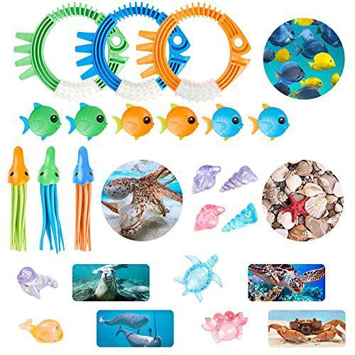 liberry Kids Pool Toy, 41PCS Swimming Pool Toys for Kids, Toddlers, Boys and Girls with Diving Sticks, Diving Rings, Fish Toys and Storage Bag, Durable Baby Pool Toys for Swimming and Diving Training