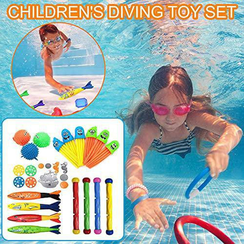 LightClouds Diving Pool Toys Set Summer Swimming Pool Toys Diving Toys Set Underwater Beach Toys Water Toys Included Diving Rings, Diving Gems, Fish Toys for Kids, Teens, Adults