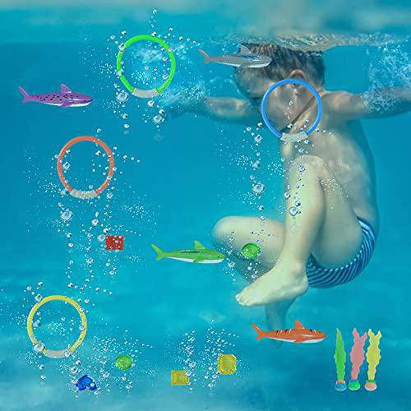 LightClouds Diving Pool Toys Set Underwater Fun Colorful Swimming Pool Diving Toys Summer Training Water Toys Included Diving Rings, Diving Gems, Diving Seaweeds for Kids Adults