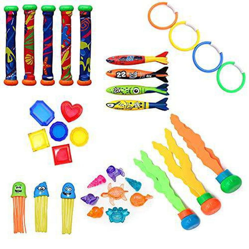 LightClouds Diving Pool Toys Set Underwater Fun Colorful Swimming Pool Diving Toys Summer Training Water Toys Included Diving Rings, Diving Gems, Diving Seaweeds for Kids Adults