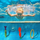 LITUDISO Summer Fun Underwater Swimming Diving Pool Toy Set, Games Training Gift for Childs, 4 Diving Rings(5”), 4 Diving Sticks(7”), 3 Diving Fish(3”), and A Set of 6 Gems, etc.