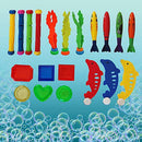 LITUDISO Summer Fun Underwater Swimming Diving Pool Toy Set, Games Training Gift for Childs, 4 Diving Rings(5”), 4 Diving Sticks(7”), 3 Diving Fish(3”), and A Set of 6 Gems, etc.