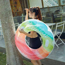 LONGZUVS Swimming Rings, Summer Beach Pool Inflatable Swim Ring for Kids Adults Beach Floating Swimming Rings for Pool Party, Rainbow Pattern Swimming Ring Thickened Translucent Swimming Ring (A)