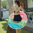 LONGZUVS Swimming Rings, Summer Beach Pool Inflatable Swim Ring for Kids Adults Beach Floating Swimming Rings for Pool Party, Rainbow Pattern Swimming Ring Thickened Translucent Swimming Ring (A)