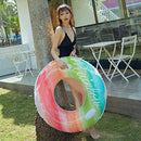 LONGZUVS Swimming Rings, Summer Beach Pool Inflatable Swim Ring for Kids Adults Beach Floating Swimming Rings for Pool Party, Rainbow Pattern Swimming Ring Thickened Translucent Swimming Ring (A)