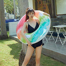 LONGZUVS Swimming Rings, Summer Beach Pool Inflatable Swim Ring for Kids Adults Beach Floating Swimming Rings for Pool Party, Rainbow Pattern Swimming Ring Thickened Translucent Swimming Ring (A)