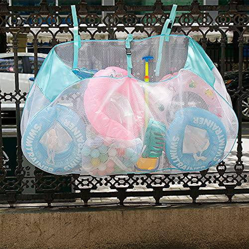 LOPJGH Pool Float Storage Bag, 57" Extra Large Adjustable and Hangable Pool Organizer Used for Surfboards Swimming Rings Basketballs Footballs Toys Yoga Supplies (Blue)