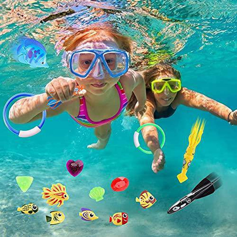 LovesTown 37 PCS Kids Diving Toys, Pool Diving Toys with Storage Bag Underwater Swimming Toys Summer Dive Toy for Outdoor Activities Swimming Pools
