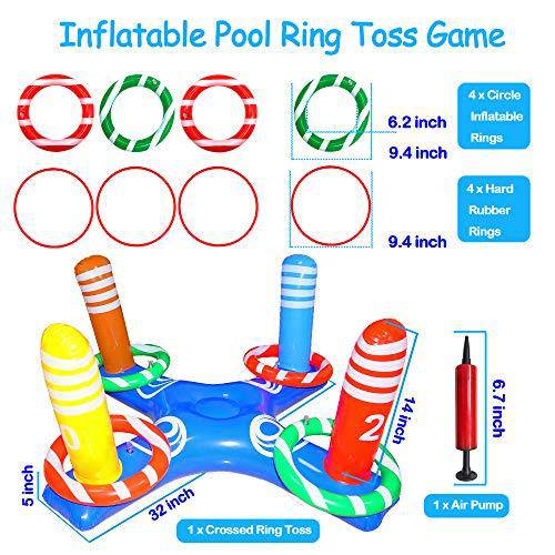LRIGYEH Inflatable Pool Toys Ring Toss, Swimming Water Sport Fun Floats Accessories, New Upgrade - Adding Two Styles of Floating Rings