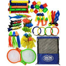 Matty's Toy Stop 47 Piece Super Ultimate Dive Set for Diving/Swimming Pools Featuring Dive Sticks, Dive Rings, Gems, Balls, Fish, Torpedo, Shark, Octopus, Jellyfish, Fishing Nets & Bonus Storage Bag